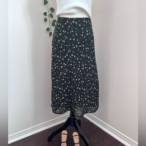 Vintage | Midi Floral Chiffon Skirt | Size M | Black | Elastic Waistband